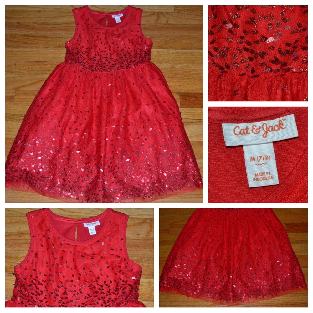 Youth girls Cat & Jack red formal sequin dress, size M 7/8